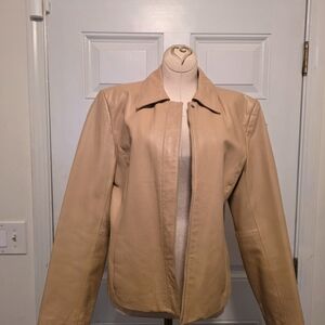 Clio Women's Beige Leather Zip Jacket